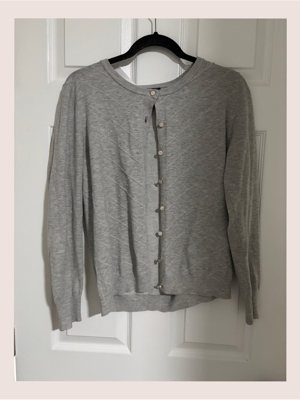 Women's Light Gray Button Cardigan Sweater
